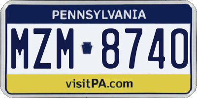 PA license plate MZM8740
