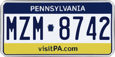 PA license plate MZM8742