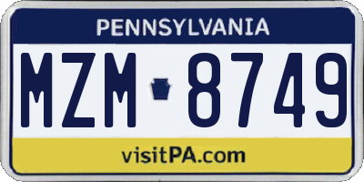 PA license plate MZM8749