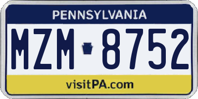 PA license plate MZM8752