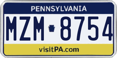 PA license plate MZM8754