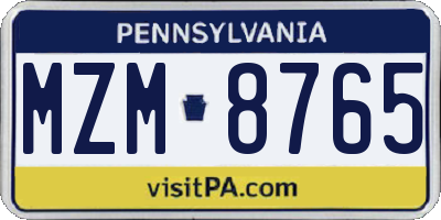 PA license plate MZM8765