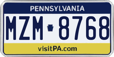 PA license plate MZM8768