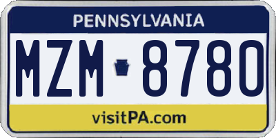 PA license plate MZM8780