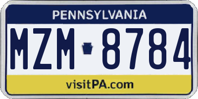 PA license plate MZM8784