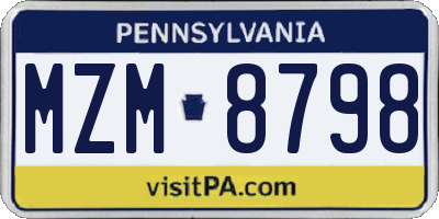 PA license plate MZM8798