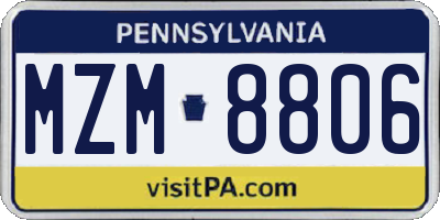 PA license plate MZM8806
