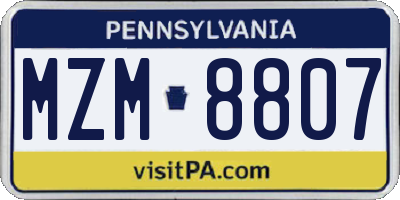 PA license plate MZM8807
