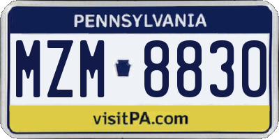 PA license plate MZM8830