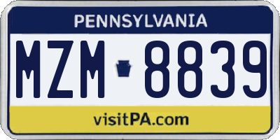 PA license plate MZM8839