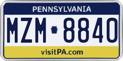 PA license plate MZM8840