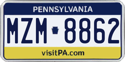 PA license plate MZM8862
