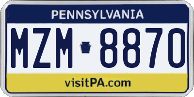 PA license plate MZM8870