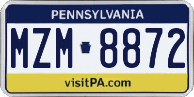 PA license plate MZM8872