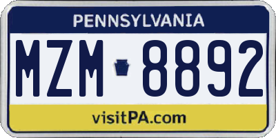 PA license plate MZM8892