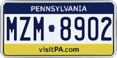 PA license plate MZM8902