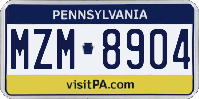 PA license plate MZM8904