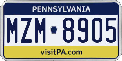 PA license plate MZM8905