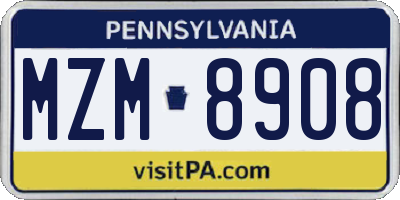 PA license plate MZM8908