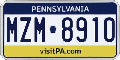 PA license plate MZM8910