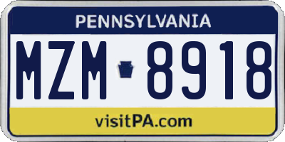PA license plate MZM8918