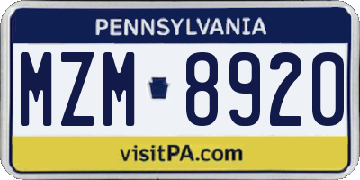 PA license plate MZM8920