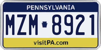 PA license plate MZM8921