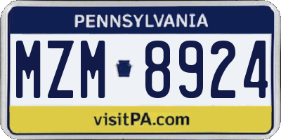 PA license plate MZM8924