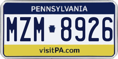 PA license plate MZM8926