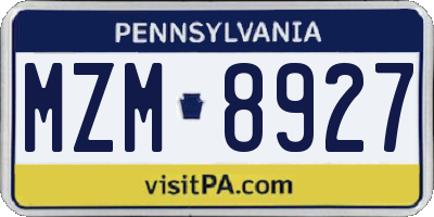 PA license plate MZM8927
