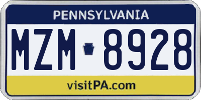 PA license plate MZM8928