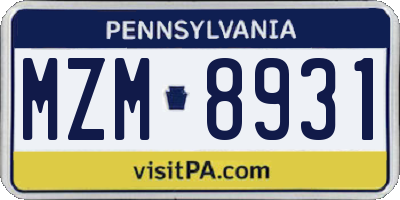 PA license plate MZM8931