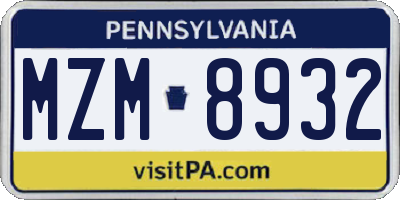 PA license plate MZM8932