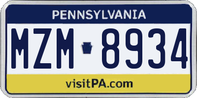 PA license plate MZM8934