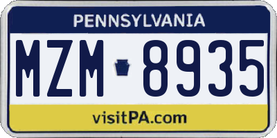 PA license plate MZM8935