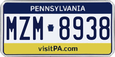 PA license plate MZM8938