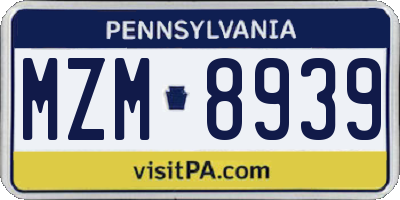 PA license plate MZM8939
