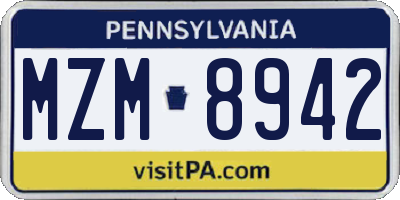 PA license plate MZM8942