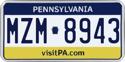 PA license plate MZM8943