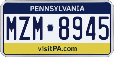 PA license plate MZM8945