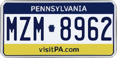 PA license plate MZM8962