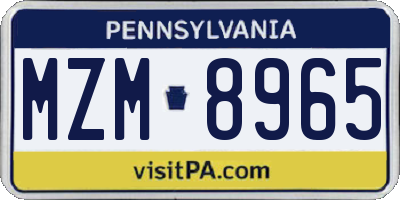 PA license plate MZM8965