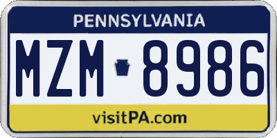 PA license plate MZM8986