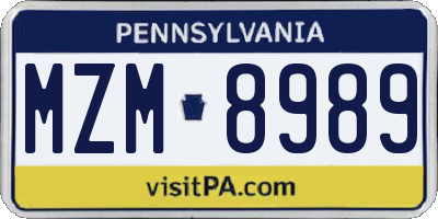 PA license plate MZM8989