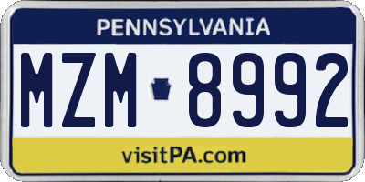 PA license plate MZM8992