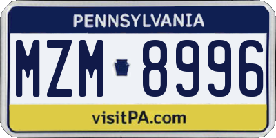 PA license plate MZM8996