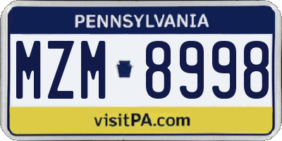 PA license plate MZM8998