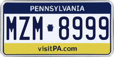 PA license plate MZM8999