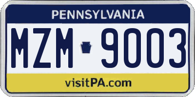 PA license plate MZM9003
