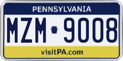 PA license plate MZM9008